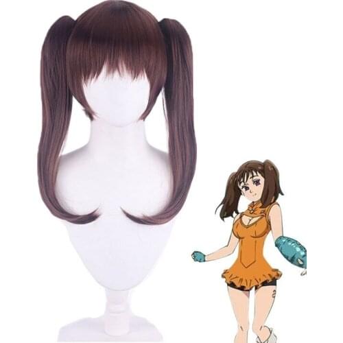 The Seven Deadly Sins Diane Cosplay Wigs Brown Double Ponytails Heat Resistant Synthetic Hair Halloween Carnival Cosplay Wig
