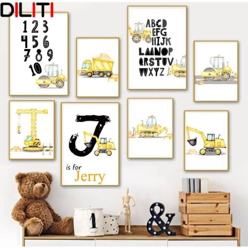 Custom Name Print Poster Nursery Personalized Wall Art Abstract Alphabet Numbers Trucks Canvas Painting Kids Room Decor