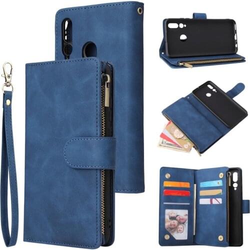 Luxury Retro Matte PU Leather Zipper Wallet Case For Huawei P Samrt Plus 2019 Flip Cover Stand