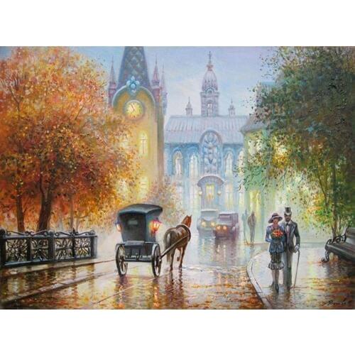 Needlework Diy Diamond Embroidery Carriage Romantic City Walk On Rainy Diamond Painting Cross Stitch Full Square Home Decor