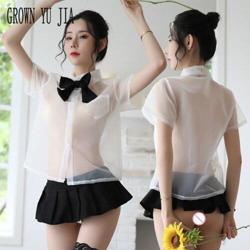 Sexy Studenten Uniform Cosplay Costume Porno Lingerie Ecoliere Mesh Yarn Perspectivity Erotic Schoolgirl Skirt Clothes for Sex