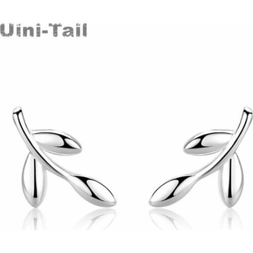 Uini-Tail hot new 925 sterling silver sweet leaves earrings small fresh art fashion tide flow hypoallergenic high quality ED624