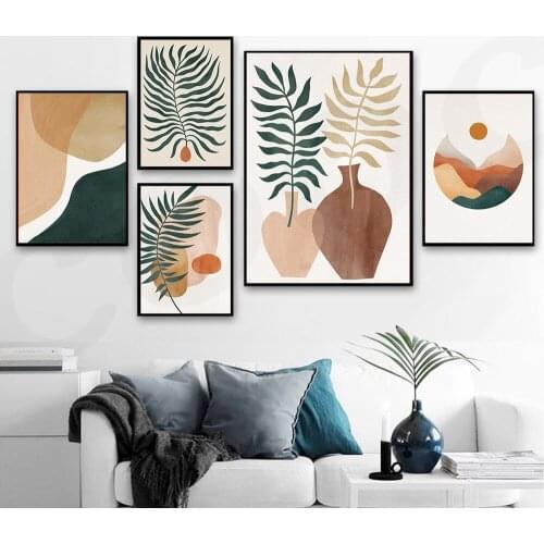 Scandinavian Green Plant Poster Landscape Sun Nordic Style Wall Art Print on Canvas Modern Painting Living Room Decor Picture
