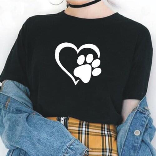 Footprints love pattern printed T-shirt summer casual Harajuku cotton tees street funny plus size 0-neck t shirts womens top