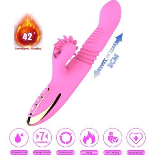 Intelligent Heating Telescopic Rotating Dildo Vibrator Sex Toy for Women Oral Sex Licking Clitoris Vagina G Spot Female Massager