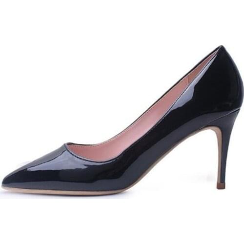 Women Pumps Heeled Shoes Patent Leather Slip On 8CM Thin High Heels Pointed Toe Fashion Office & Career Shallow Women Shoes