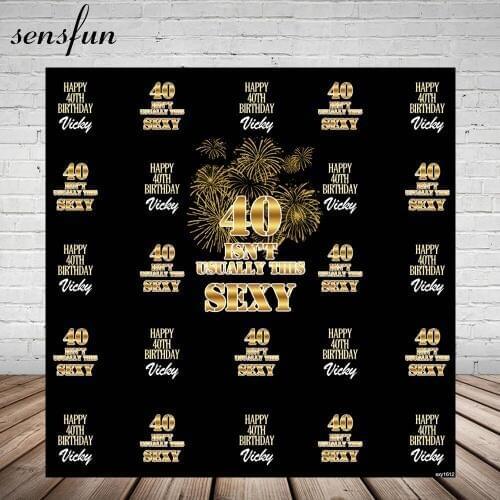 Sensfun Happy 40th Birthday Party Backdrop Gold Letters Fireworks Black Photography Backgrounds For Photo Studio Custom Vinyl