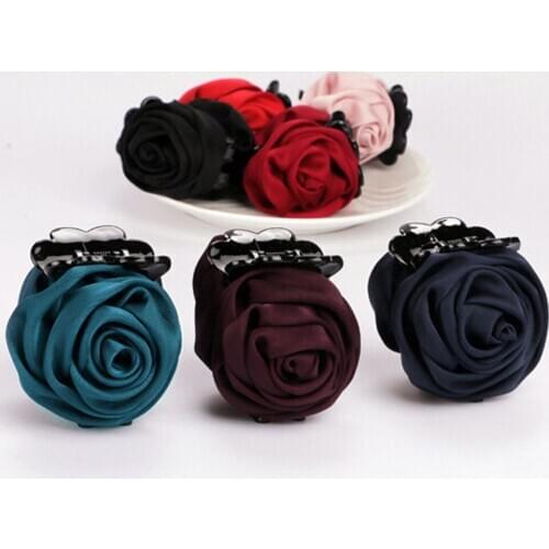 Newest Korean Beauty Ribbon Rose Flower Bow Jaw Clip Barrette Hair Claws for Women Headwear Hair Accessories