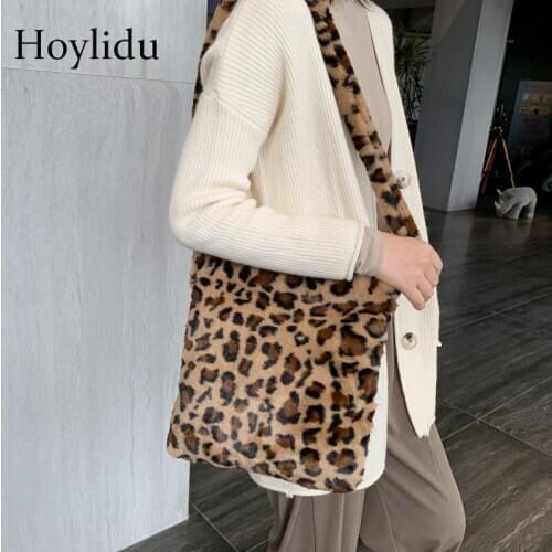 Womens Fashion Leopard Bag 2020 Autumn and Winter New Luxury Soft Fluff Large Capacity Diagonal Bag Fluffy Christmas Gift