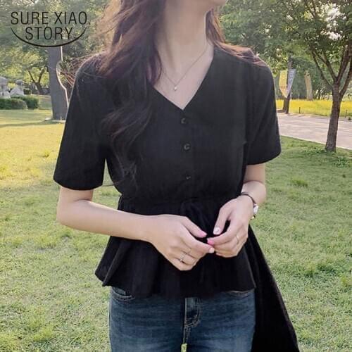 Femme Casual Short Sleeve Linen Cotton Lace Up Plus Size Girls Blouse Summer White Blouses Embroidery Shirt Women Tops 10108