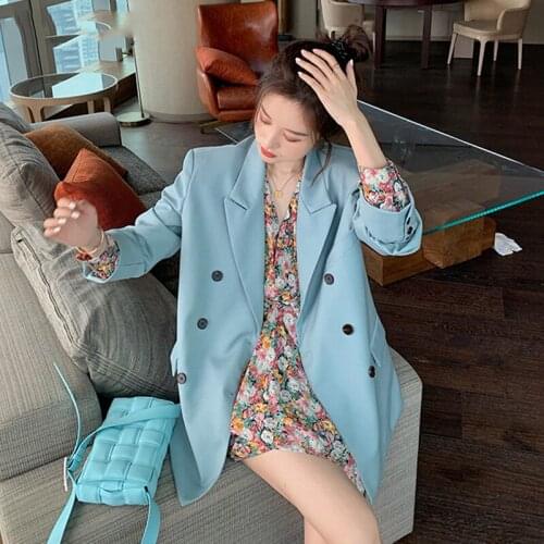 Bella Philosophy Women Spring Double Breasted Blazers Vintage Notched Female Jackets Casual Street Office Lady Pockets Outwears