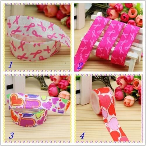1'' Free shipping Fold Elastic FOE cancer love heart printed headband headwear hairband diy decoration wholesale OEM 25mm S145