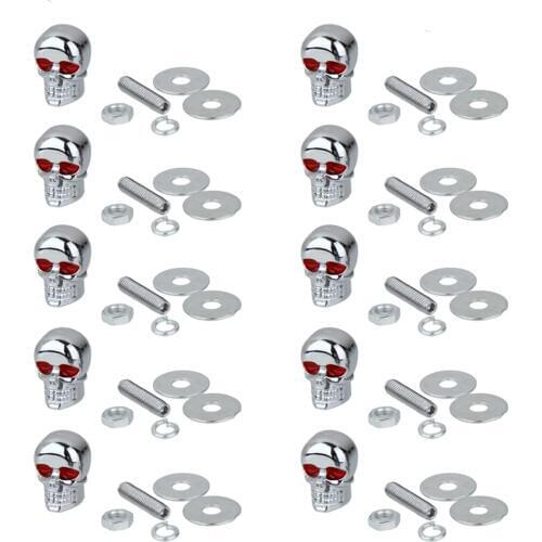 10Pcs Skull Red Eye Bolts Screws Nuts Universal for Motorcycle License Plate Frame Windshield Tag Fastener Easy Installation DIY