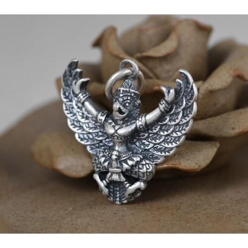100% 925 sterling silver color Eagle Bird Garuda power God Pendant Vintage Thai silver color Necklace pendant Jewelry Gifts