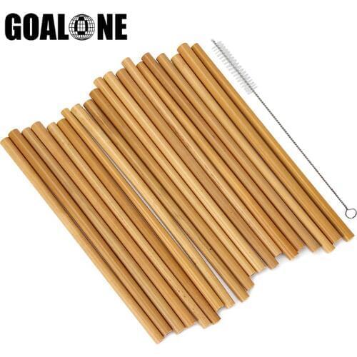 GOALONE 2/4/6Pcs Bamboo Straw 23cm Reusable Drinking Straws with Brush & Bag Natural Organic Bamboo Straws for Party Wedding Bar
