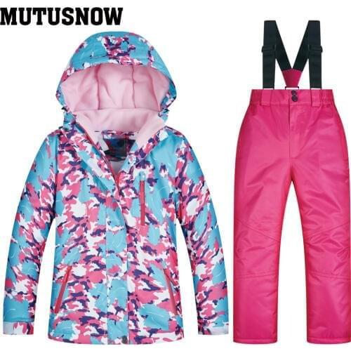 MUTUSNOW 2020 Girl Ski Suit Waterproof Windproof Ski Snowboard Bid Warm Thermal Kid Hooded Little Children Clothing Costume Set