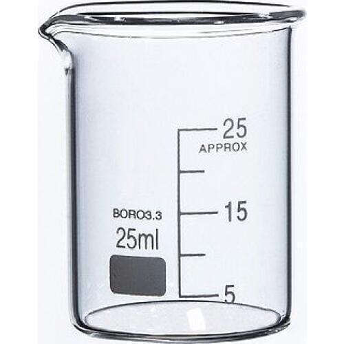 25ml Low Form Beaker Chemistry Laboratory Borosilicate Glass Transparent Beaker Thickened with spout FREE SHIP