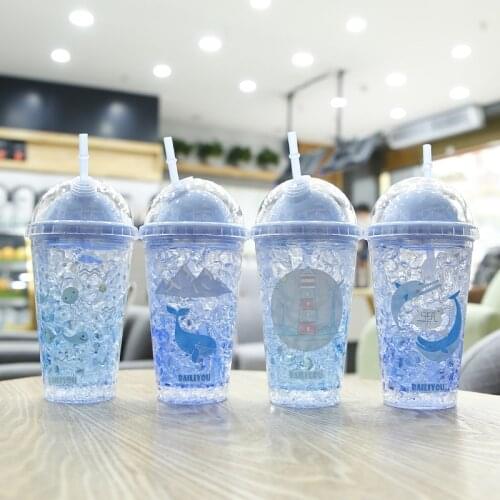 450ml Creative Cute Whale Dolphin Summer Cool Drink Cups Double Layer Plastic Cup With Lid Straw Portable Water Bottle Ice Mug