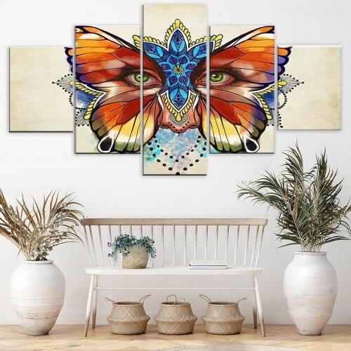 5 Pieces Colorful Butterfly Flowers Eyes Pictures Wall Art HD Printed Painting Pictures For Living Room Printed Canvas Artwork