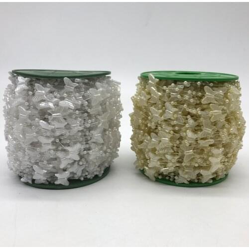 5yards/lot White Ivory Fishing Line Butterfly Shaped Artificial Pearls Beads Chain Garland Flowers Wedding Party Decoration