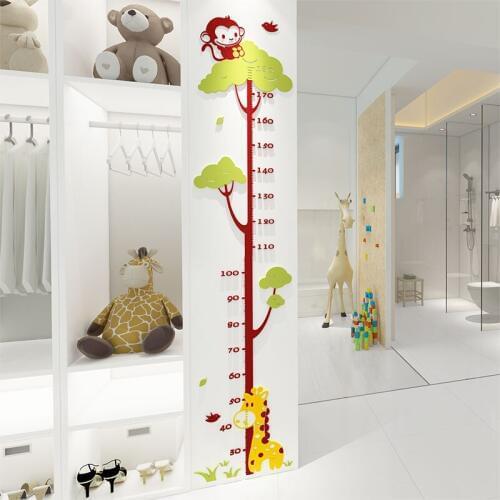 3D Acrylic Wall Stickers Cartoon Monkey Giraffe Height Measure Wall Sticker For Kids Room Nursery Room Wallpaper Home Decoration