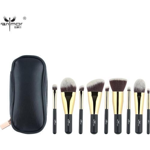 Anmor 9Pcs Makeup Brushes Set With Bag Synthetic Hair Traveling Make Up Brush For Powder Foundation Contour Eyeshadow Products