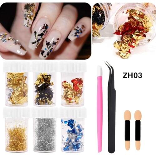 Flakes Glitter Aluminum Foil Sequins Nails Irregular Sticker Nail Supplies for Professional Nail Color Foil Fragment Tool Set Z3