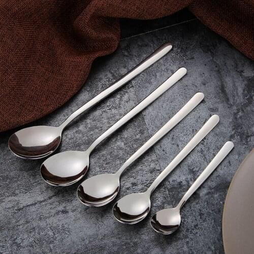 Long Handled 304 Stainless Steel Coffee Ice Cream Tea Stirring Spoon Dessert Salad Fruit Fork Tableware Set Kitchen Accessories