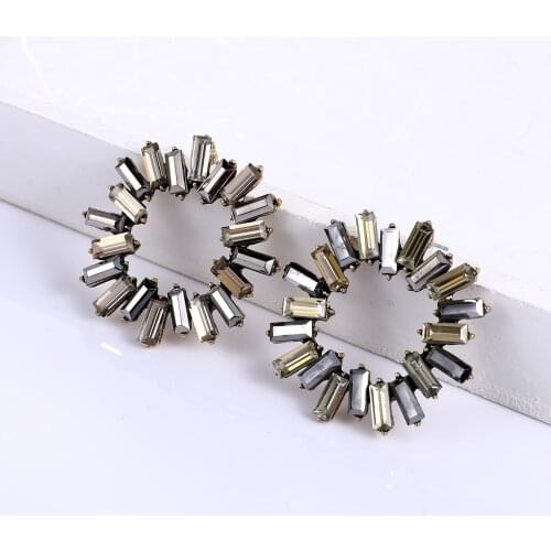 Statement Brincos Gold Color Clear Rhinestone Exaggerated Hollow Square Shaped Pendant Earrings For Women Girls Fashion Jewelry