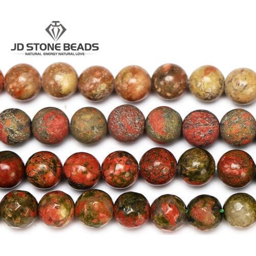 Matte Natural Unakite Faceted 4/6/8/10/12mm Pick size Gemstone Beads Hot Sale of Natural Stone DIY Beads For Jewelry Making
