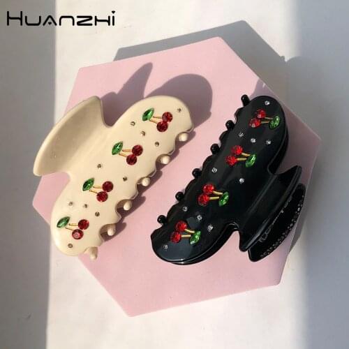 HUANZHI Design Rhinestone Cherry Yin Yang Tulip Checkerboard Acrylic Hair Clip Claws Hairpin Headwear for Women Makeup