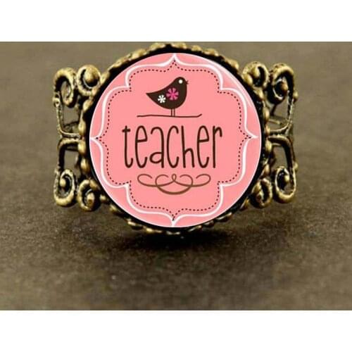 New Steampunk Vintage Hot glass jewelry Teachers Jewelry Teacher Appreciation Back to School Pink and Brown Bird Art Ring