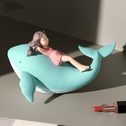 Creative Lovely whale girl Statue Resin sculpture Crafts Simple Living Room Ornaments Home Office Store Decors Decorations