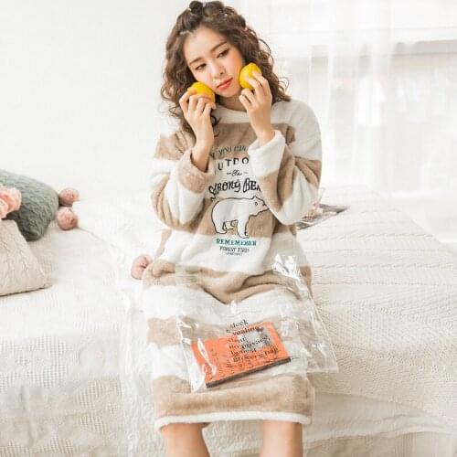 Sweet Female Loose Flannel Nightdress Warm Home Clothes Winter New Coral Velvet Nightdress Oversized 3XL Nightgown Nightwear