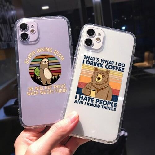 Cute Cartoon Bear Cat Phone Case For iPhone 12 11 Pro Max XS X 8 7 SE20 XR 6Plus Sloth Animal Pattern Clear Soft TPU Cover Shell