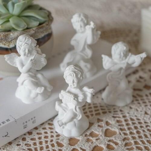 Mini Cupid Sculpture Resin Angel Statue Music Fairy Model Figurines Crafts Christmas Wedding Decor Creative Desktop Ornament