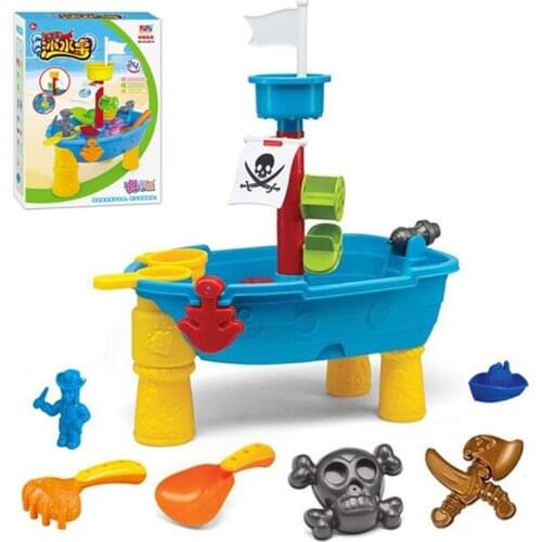 Muti-functional Sandpit Toy Sandbox Table with Shovel Interactive Sand Playing Beach Toy Sand Toy with Model Pirates