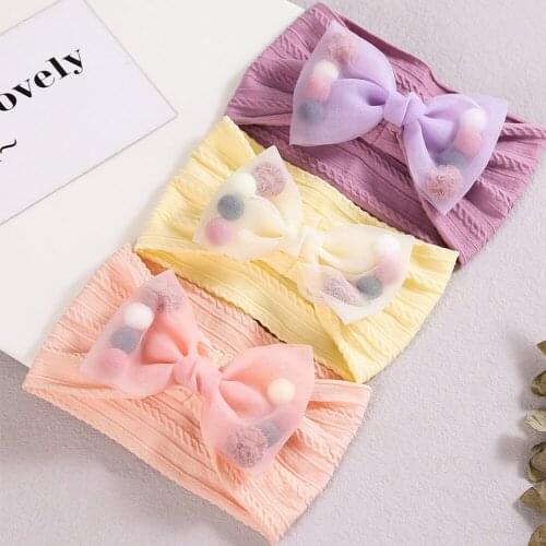New Baby Hair Band Children Soft Furball Bowknot Headscarf for Girls Elastic Nylon Headwear Exquisite Cute Baby Hair Accessories