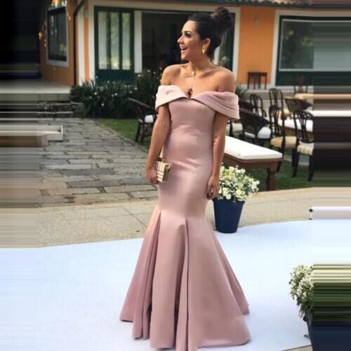 Simple Pink Prom Dresses Off The Shoulder Folded Sweetheart Open Back Mermaid Blush Party Dresses вечерние платья из тафты