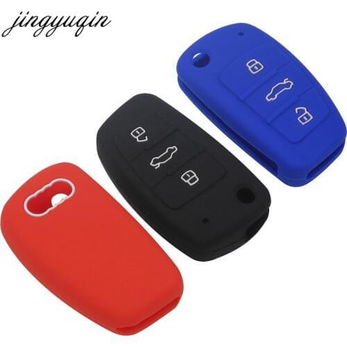 Jingyuqin Silicone Flip Car Key Case Skin for Audi A1 A3 A4 Cabriole A6 TT Allroad Q3 Q7 R8 S6 SQ5 RS4 Remote Fob Cover Protect