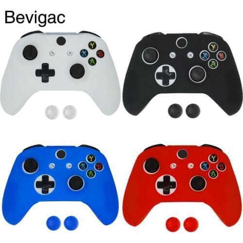 Bevigac Silicone Protective Anti-slip Sweat Resistant Case Cover Shell for Xbox X box One S Slim Controller w/ Thumbsticks Caps