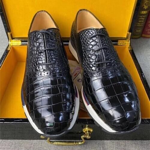 Casual Style Authentic Exotic Crocodile Belly Skin Mens Walking Sneakers Genuine Alligator Leather Male Lace-up Footwear Shoes
