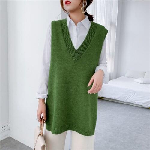 [ZAYAU]2021 Spring and Autumn New Solid Color V-neck Show Thin Loose College Style Long Knitwear Vest Waistcoat