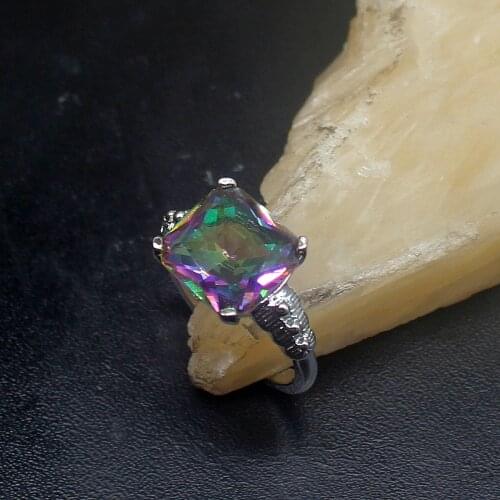 Gemstonefactory Jewelry Big Promotion Single Unique 925 Silver Rainbow Fire Mystical Topaz Women Men Gifts Rings 7.5# 20212854