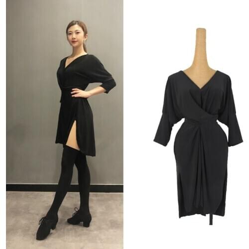 New Latin Dance Costumes For Women Half Sleeve Black Practice Clothing Latin Competition Dress Rumba Tango Samba Clothes DQL4210