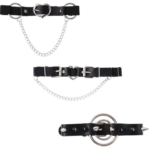 Women Sexy Punk Leg Chain Garter Harness Belts Cosplay Spikes Leather Adjustable Heart Metal Chain Thigh Leg Ring O-ring Collar