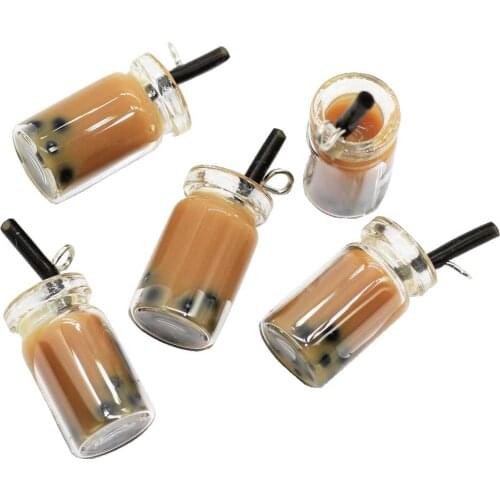 100/50pc Kawaii Unique Bottle Design Charms Resin Pearl Milk Tea Bottle Pendants Earring Charms For Fashion Jewelry Accessories