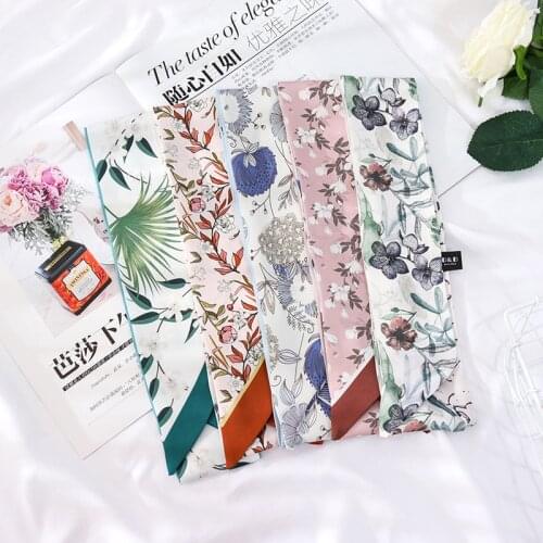 2021 New Summer 126*6 Insect Floral Neck Band Silk Scarf Ribbon Headband Belt Versatile Scarf Small Thin Scarf For Women