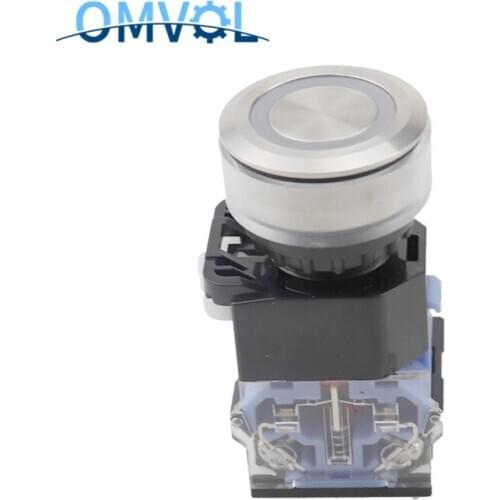22mm 30mm Momentary Flat Push Button Switch On Off Push Self Reset Latching Round 1NO1NC button LA38