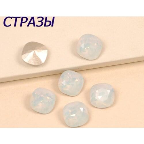 4470 White Opal All Sizes Crystal Clear Cushion Cut Glass Strass Fancy Stones K9 Point Back Sew On Rhinestones For Crafts